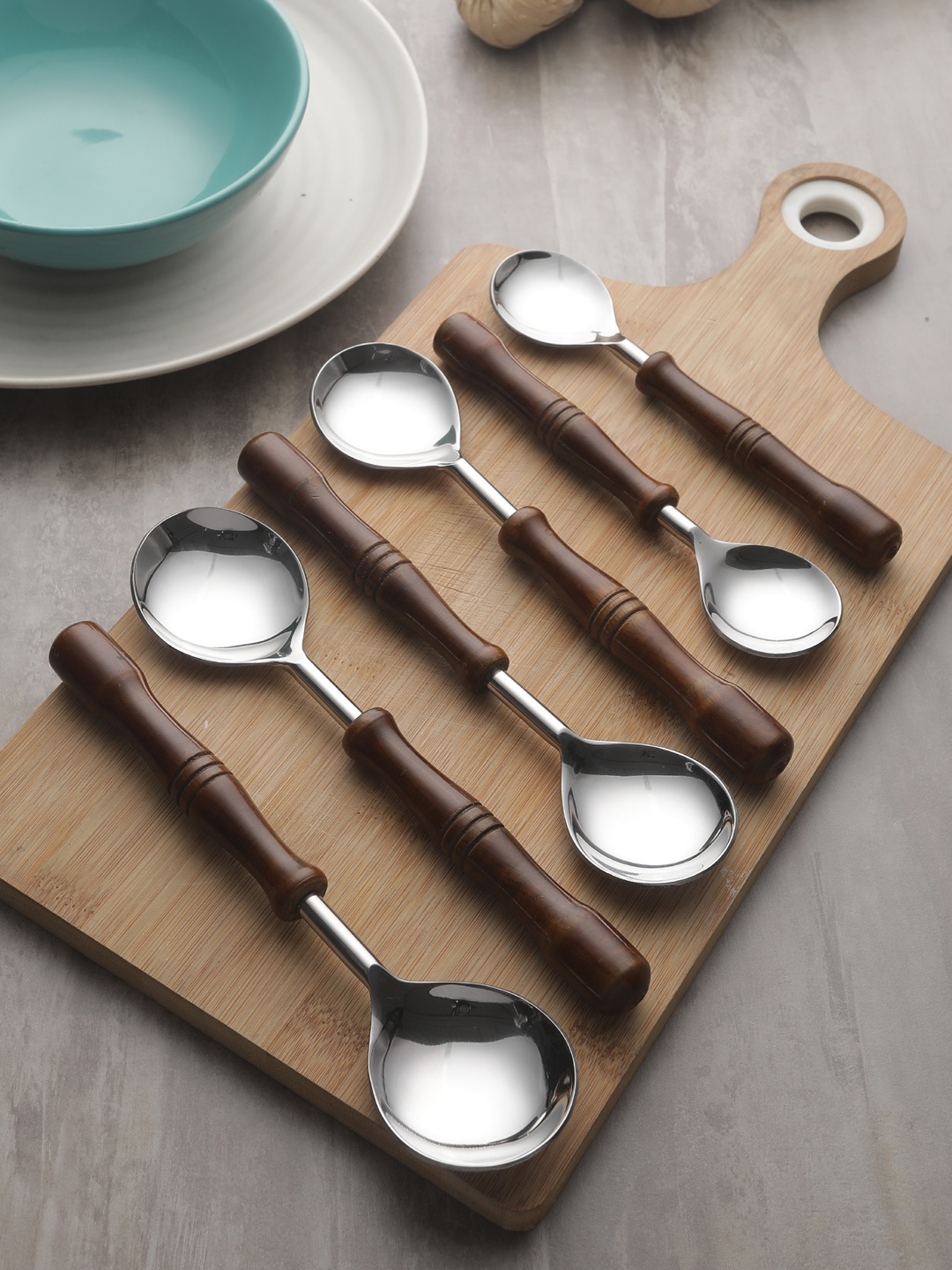 VarEesha Set Of 6 Brown Solid Stainless Steel Hand-Painted Small Round Spoons Set