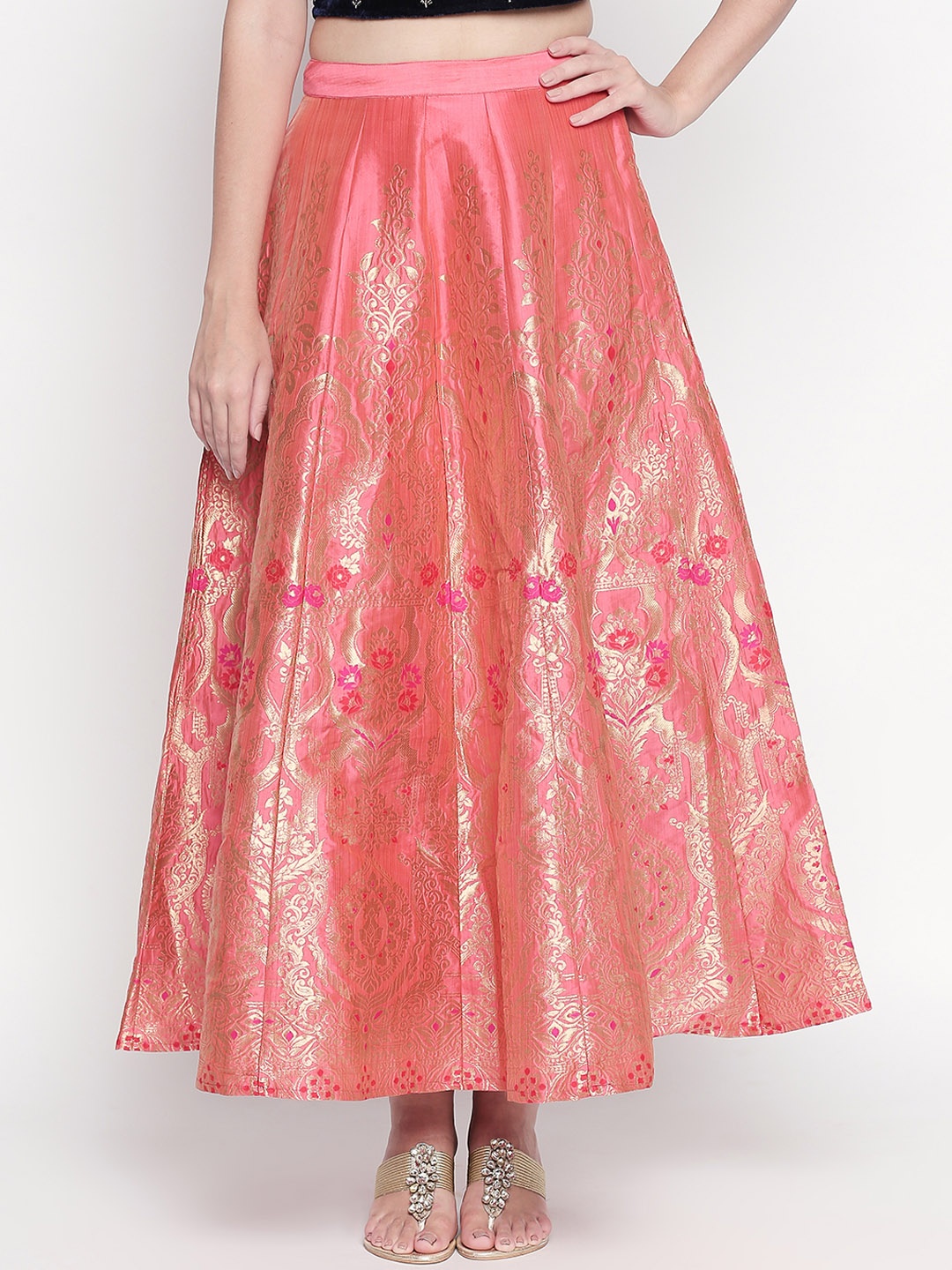 AKKRITI BY PANTALOONS Women Coral Pink & Gold-Coloured Woven-Design Flared Maxi Pure Cotton Skirt
AKKRITI BY PANTALOONS Women Coral Pink & Gold-Coloured Woven-Design Flared Maxi Pure Cotton Skirt