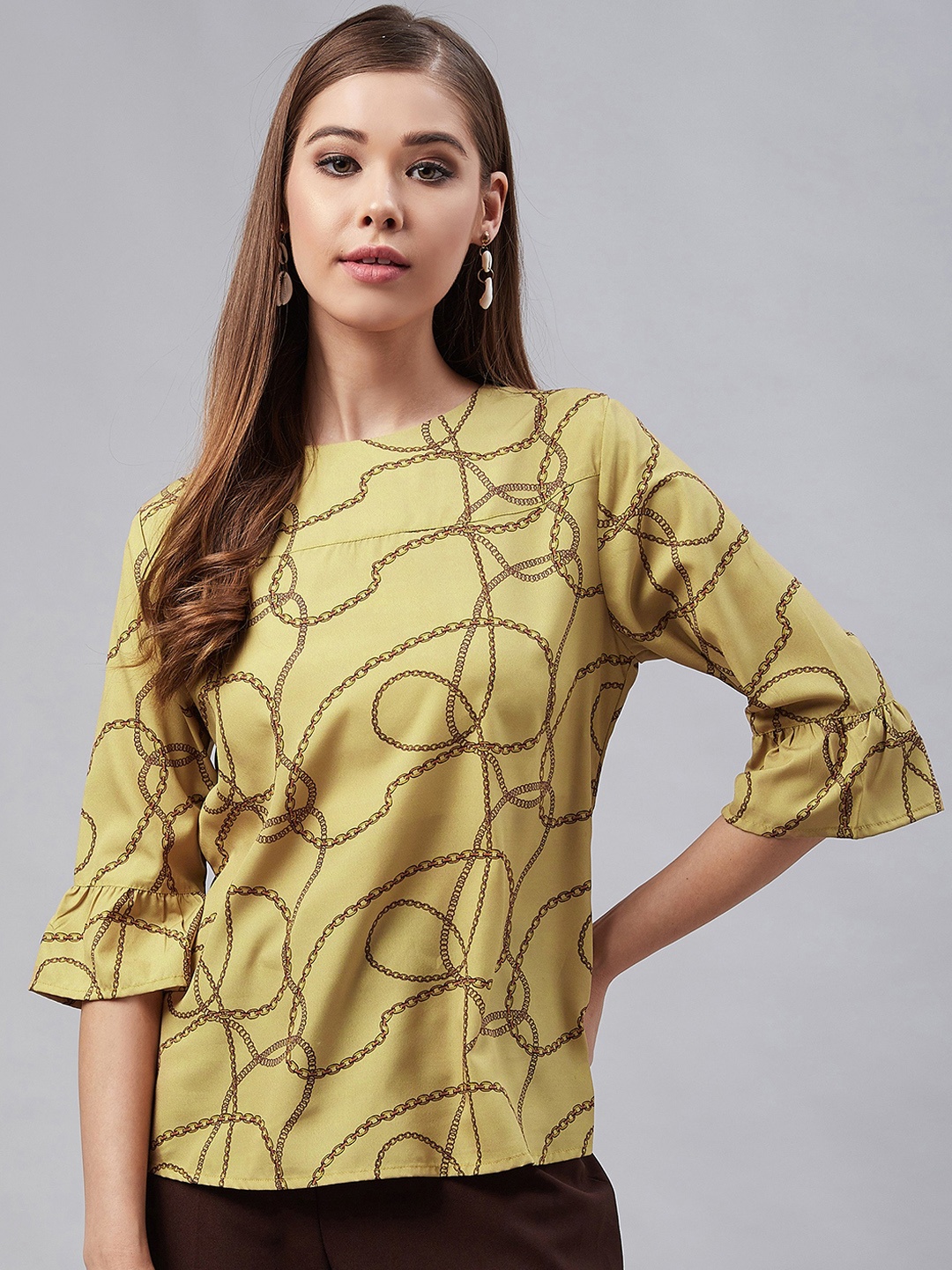 Marie Claire Women Mustard Yellow Printed Top