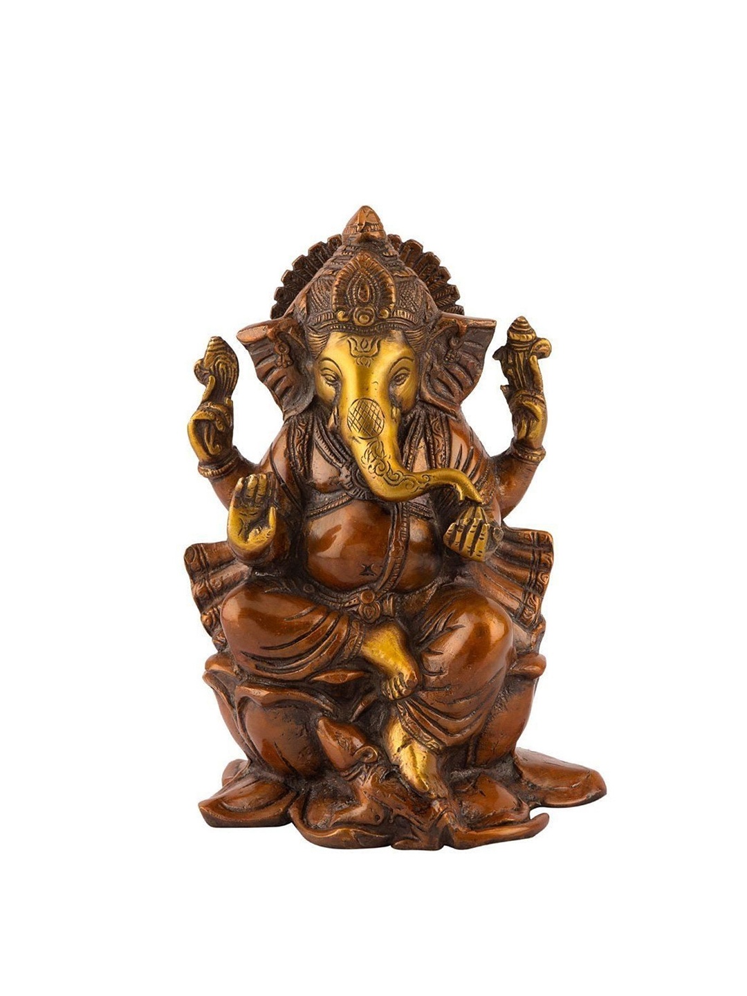 CraftVatika Gold-Toned & Brown Lord Ganesha Idol Showpiece