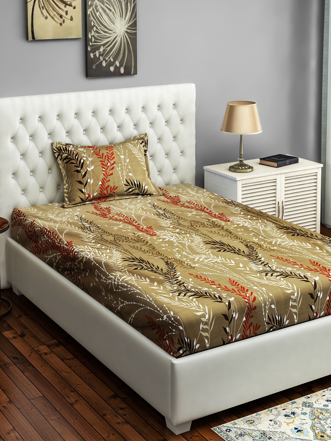 SWAYAM Olive Brown & Red Floral 250 TC Cotton 1 Single Bedsheet with 1 Pillow Covers
SWAYAM Olive Brown & Red Floral 250 TC Cotton 1 Single Bedsheet with 1 Pillow Covers