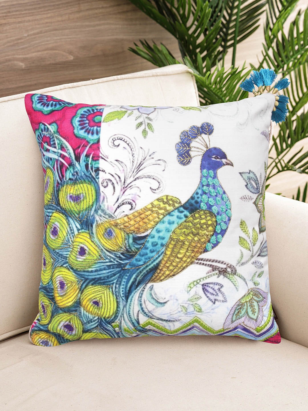 NISRAG HOME Blue & Green Single Abstract Square Cushion Cover