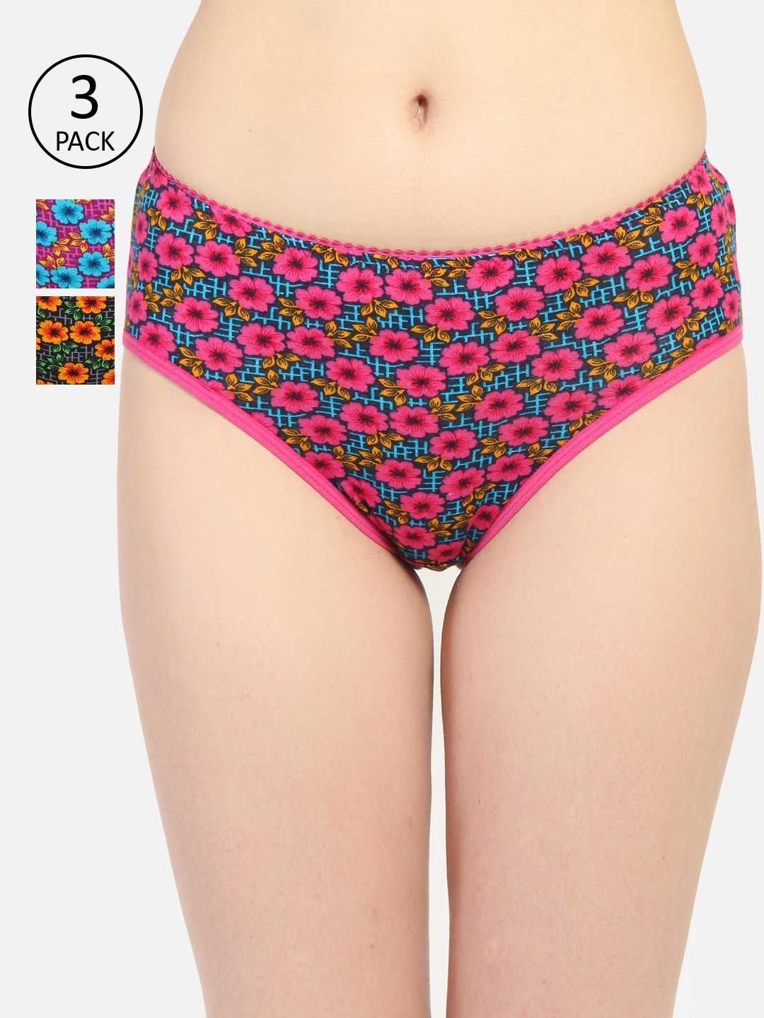 Innocence Women Pack of 3 Assorted Hipster Briefs BBAPLIN90130_S