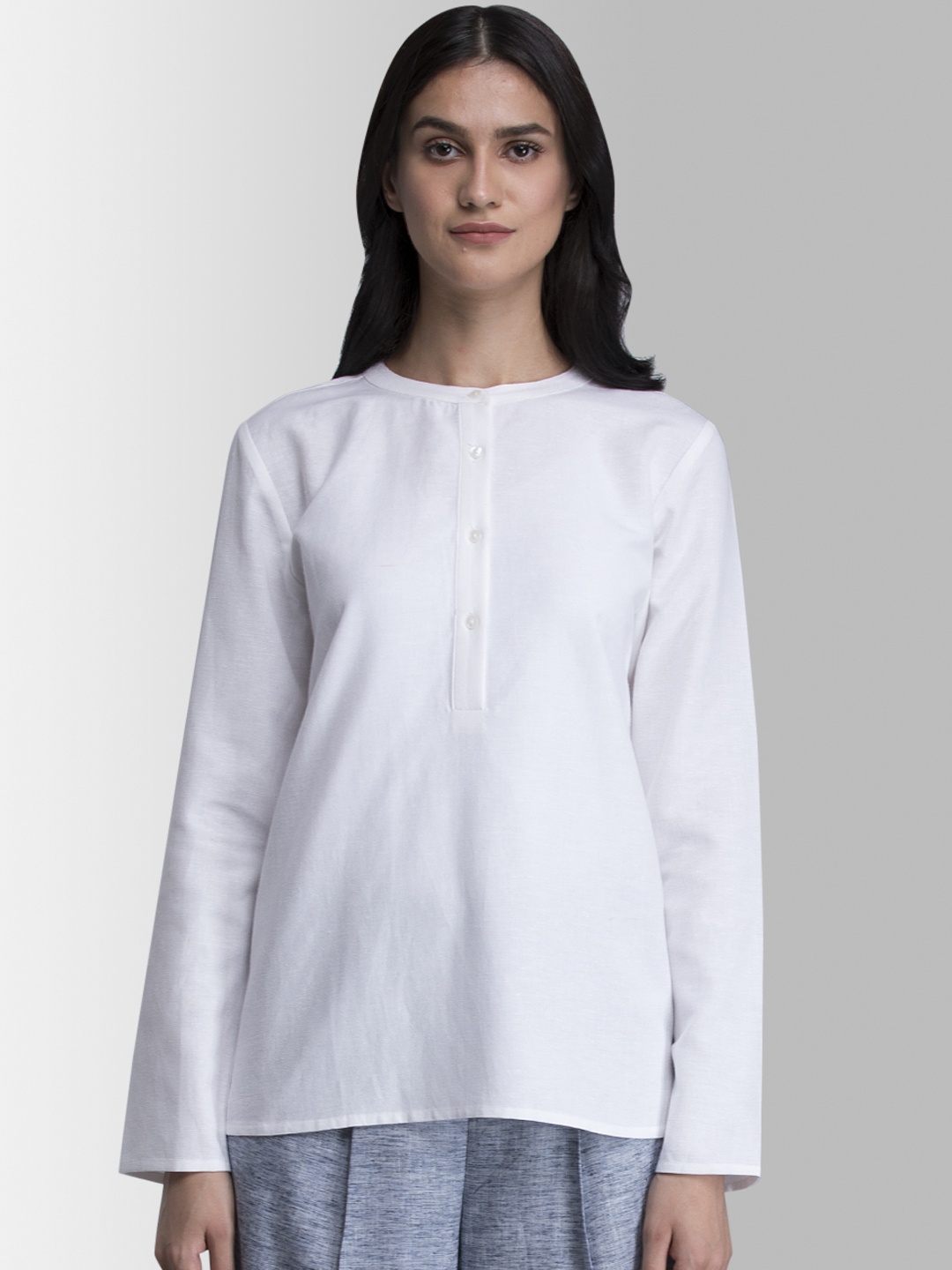 FableStreet Women White Solid Pure Cotton Top