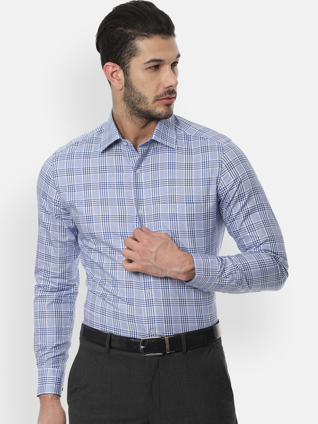 Louis Philippe Men Blue & White Regular Fit Checked Formal Shirt