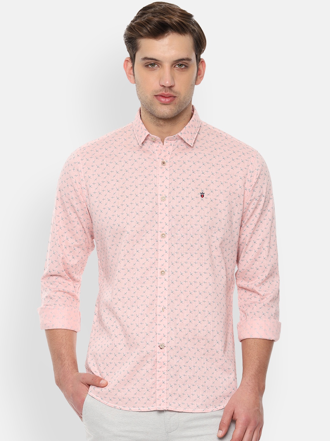Louis Philippe Sport Men Pink & Grey Slim Fit Printed Casual Shirt