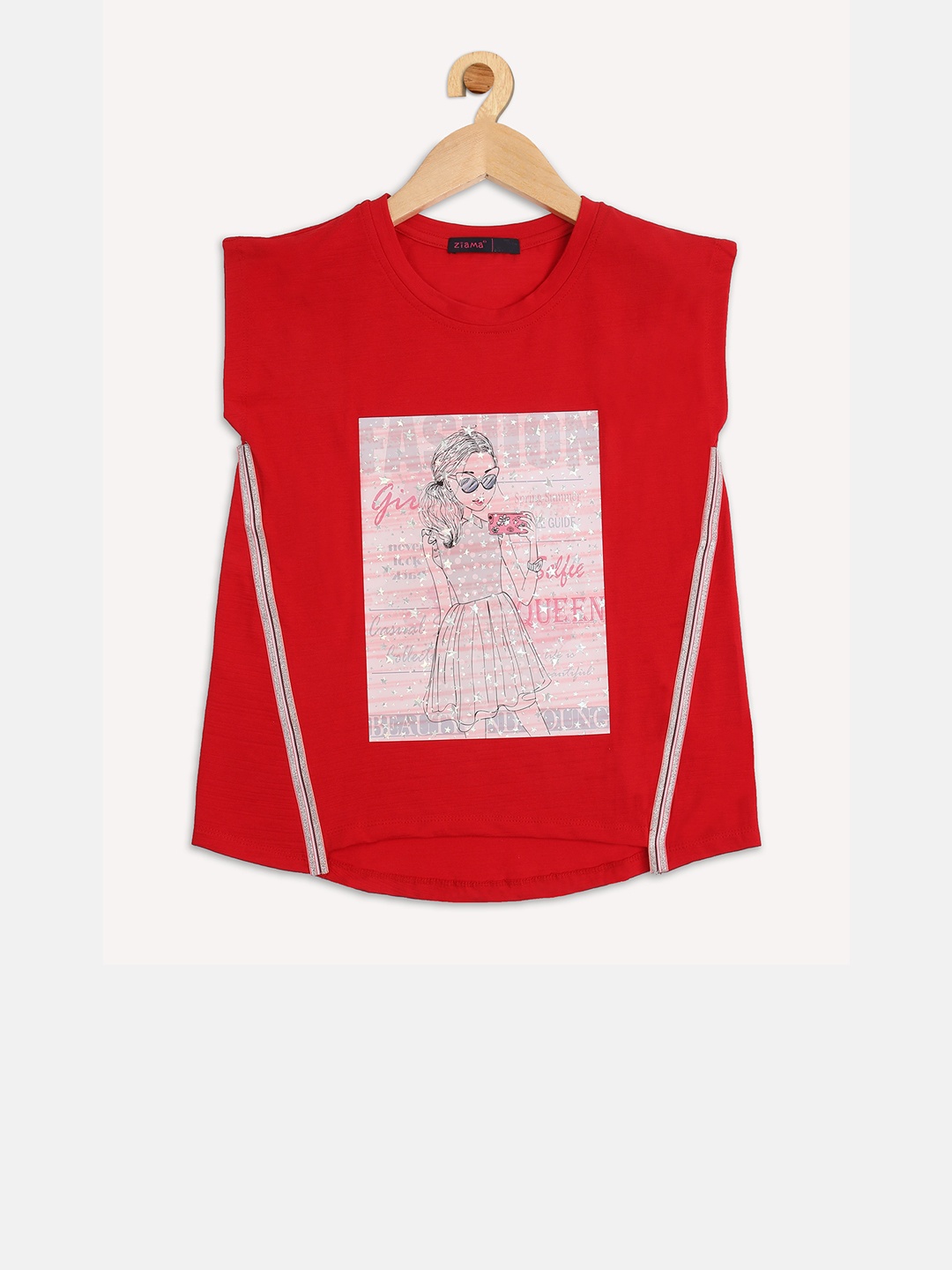 Ziama Girls Red Printed Top