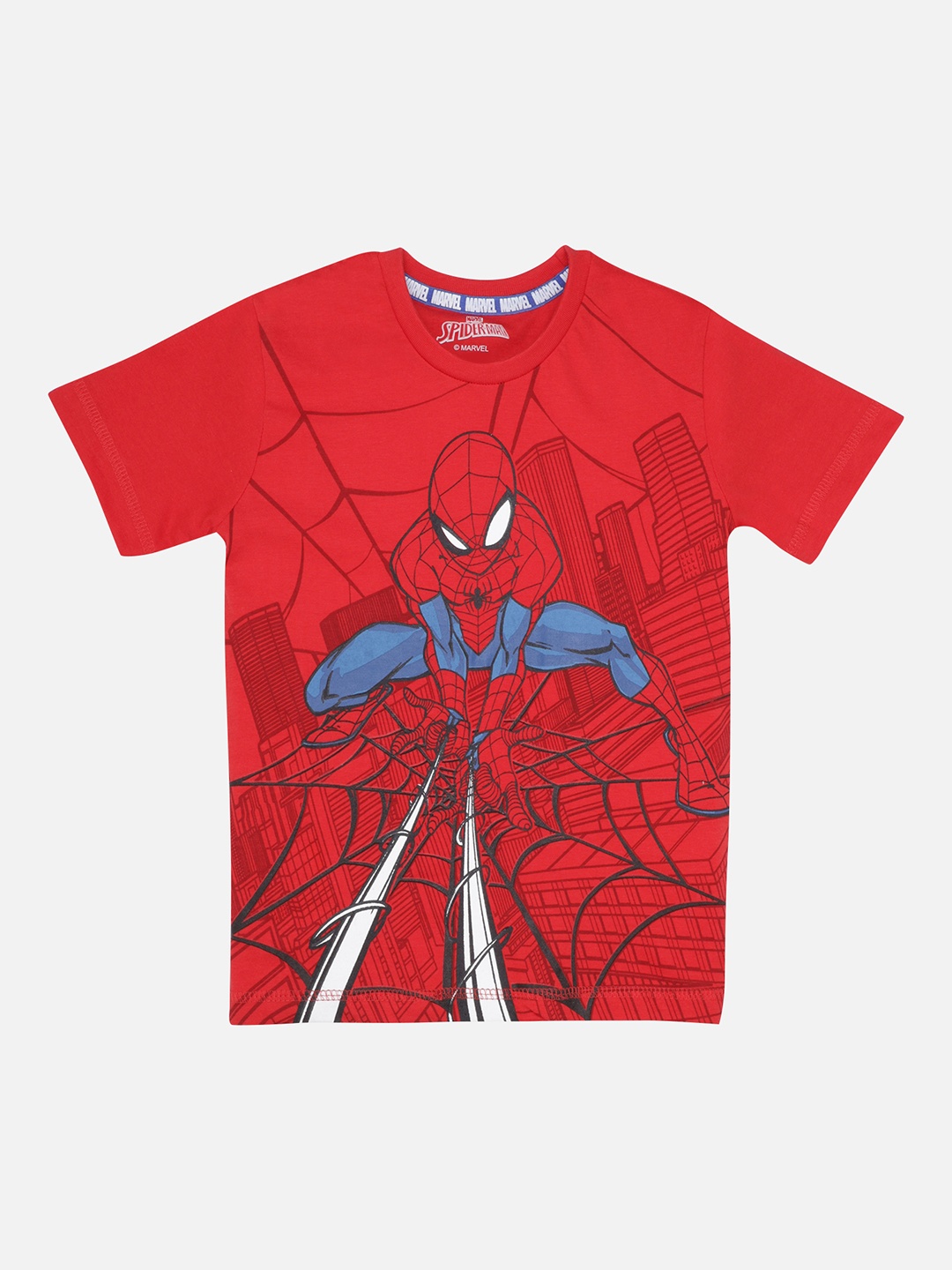 Kids Ville Boys Red Spiderman Featured Crew Neck Round Neck Tshirt