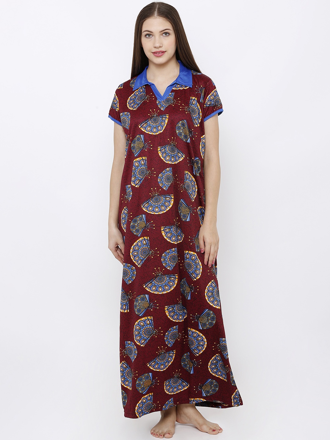 Pretty Awesome Women Maroon Printed Nightdress