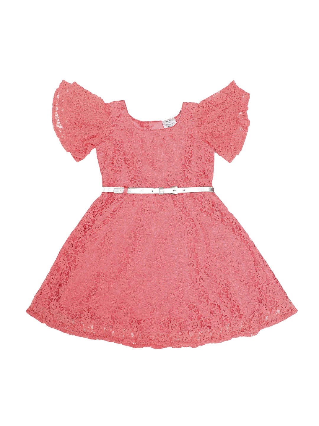 Doodle Girls Coral Self Design Fit and Flare Dress