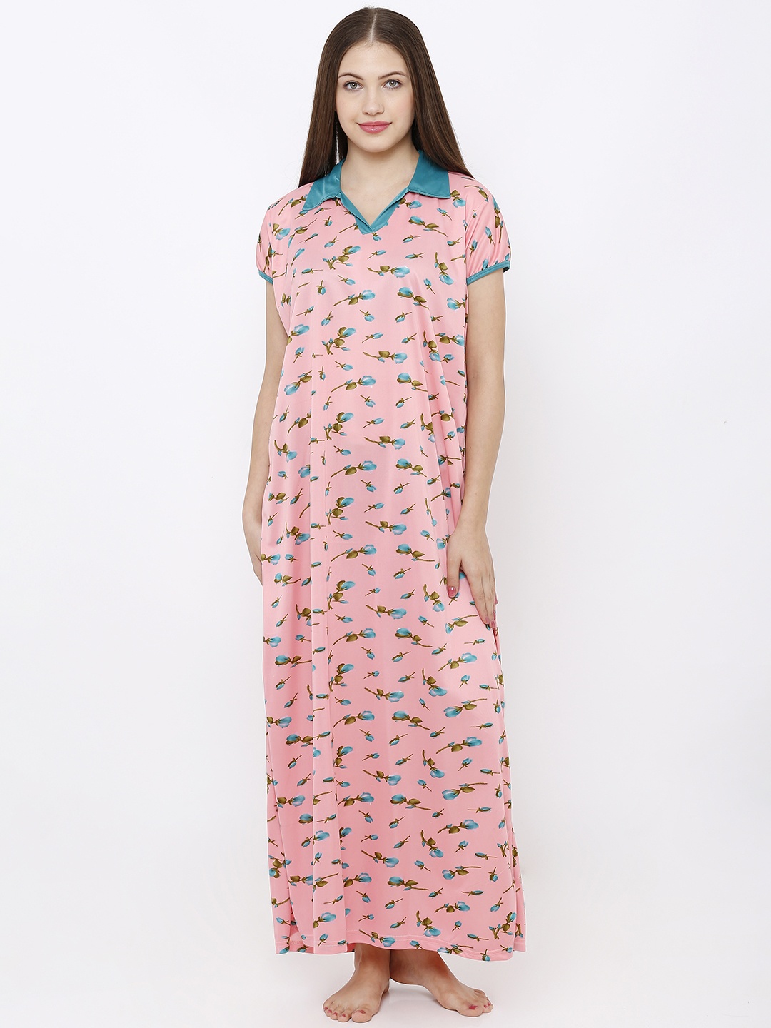 Pretty Awesome Peach-Coloured Printed Nightdress