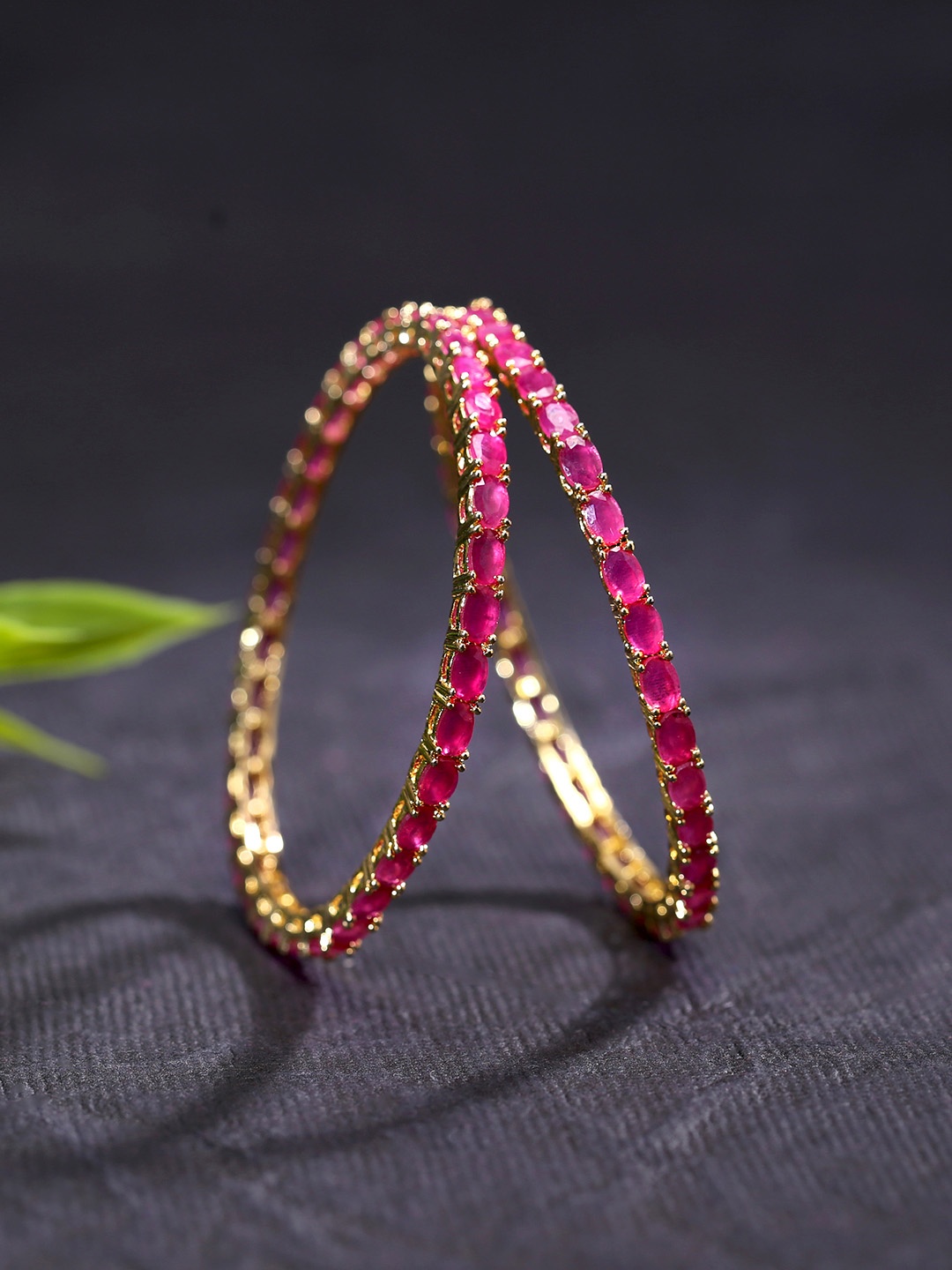 Yellow Chimes Set Of 2 Gold-Plated Pink AD-Studded Handcrafted Bangles