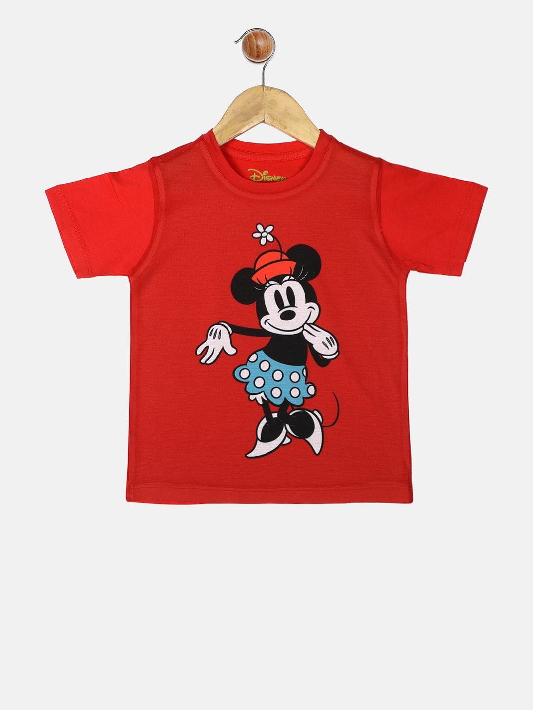 YK Disney Boys Red Minnie Mouse Printed Round Neck T-shirt