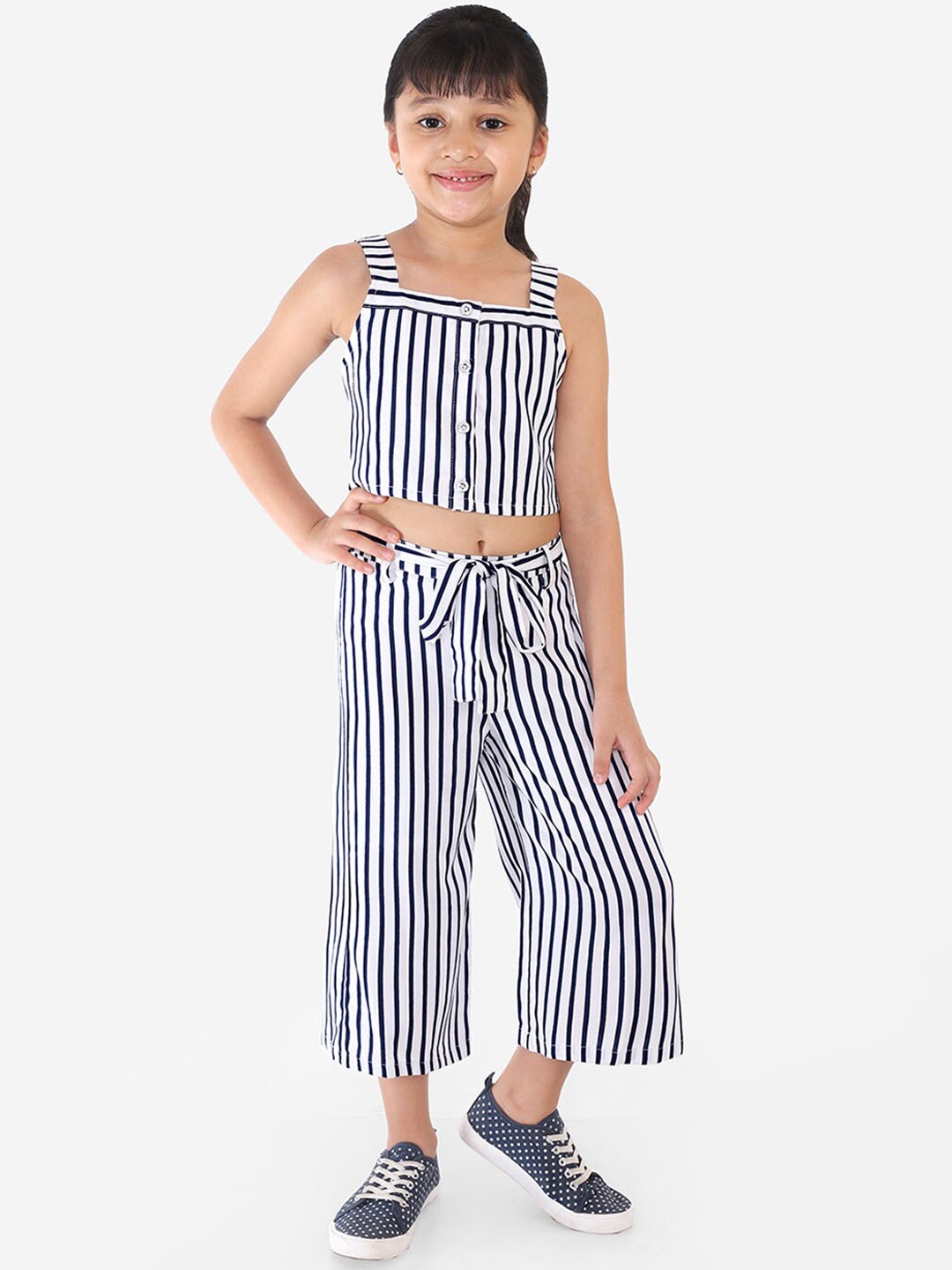 Naughty Ninos Girls White & Navy Blue Striped Top with Palazzos