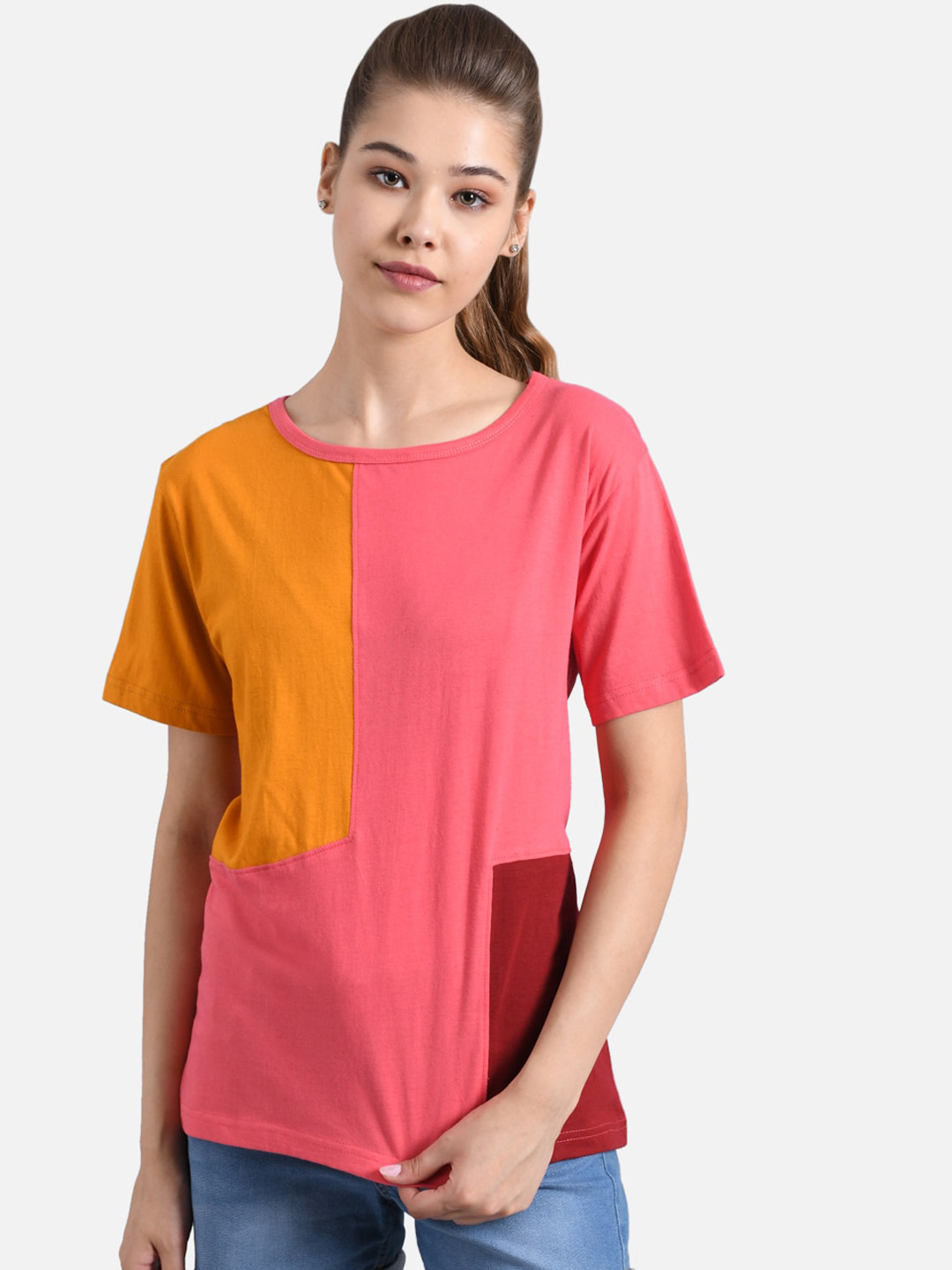 Kotty Women Pink & Mustard Yellow Colourblocked Round Neck T-shirt
Kotty Women Pink & Mustard Yellow Colourblocked Round Neck T-shirt