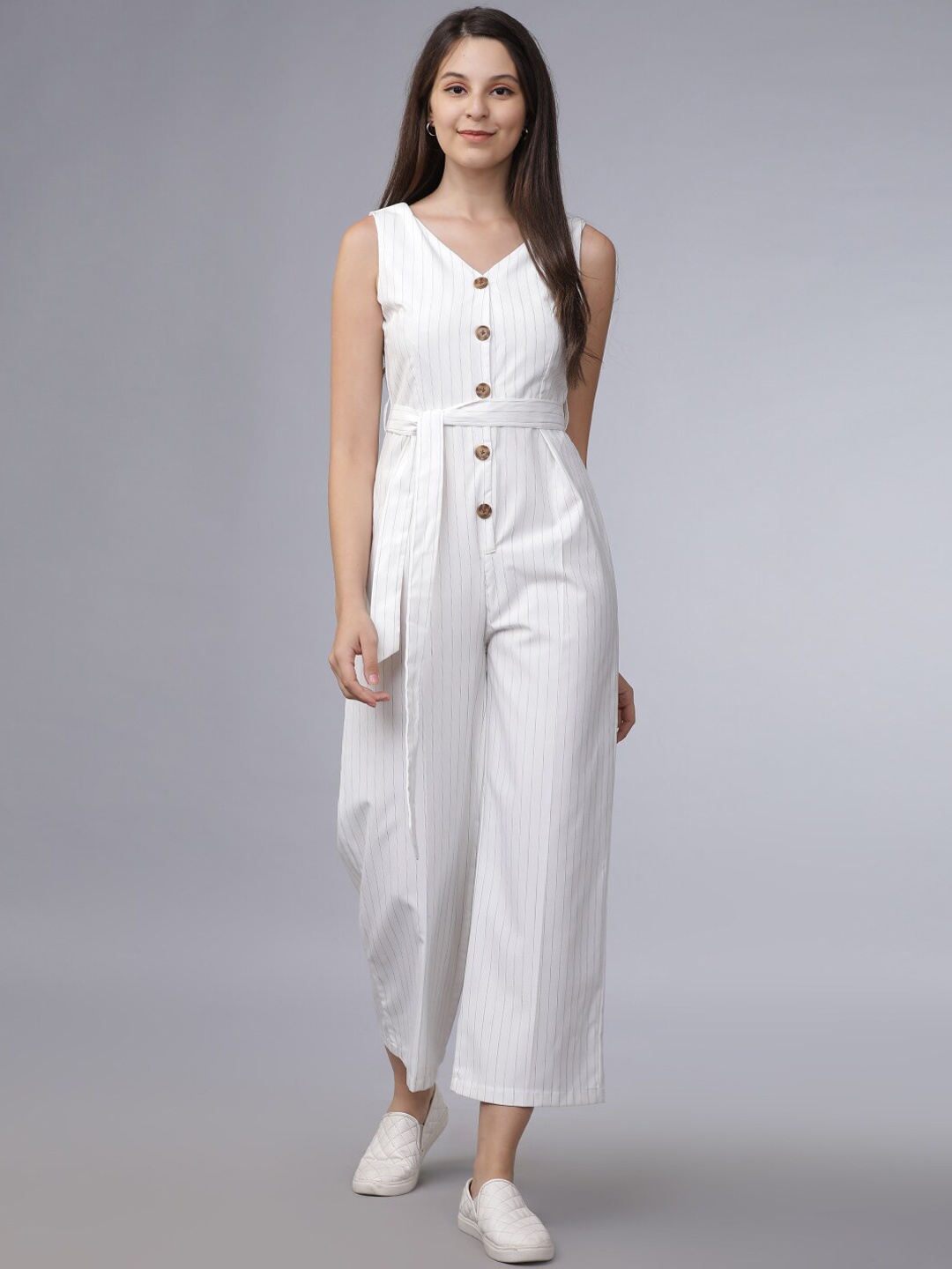 Tokyo Talkies Women Off-White Striped Culotte Jumpsuit