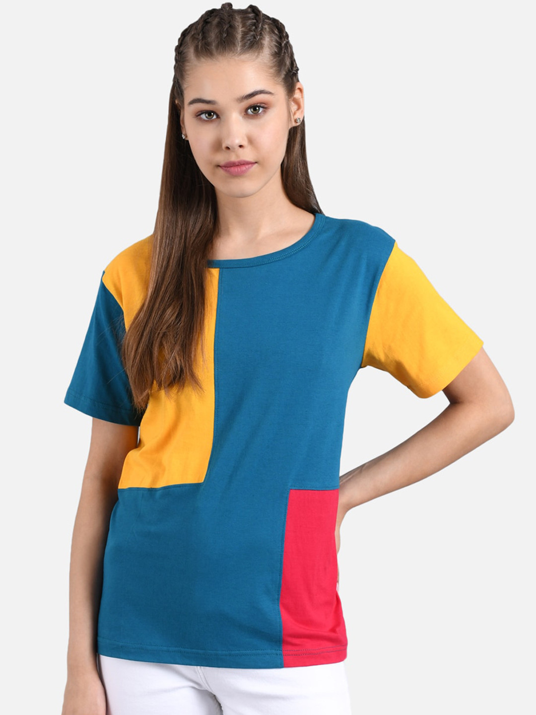 Kotty Women Yellow Colourblocked Round Neck T-shirt
Kotty Women Yellow Colourblocked Round Neck T-shirt
