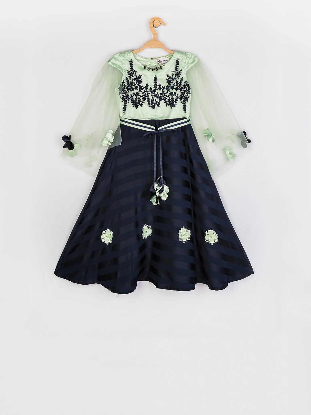 Peppermint Girls Navy Blue Embroidered Fit and Flare Dress