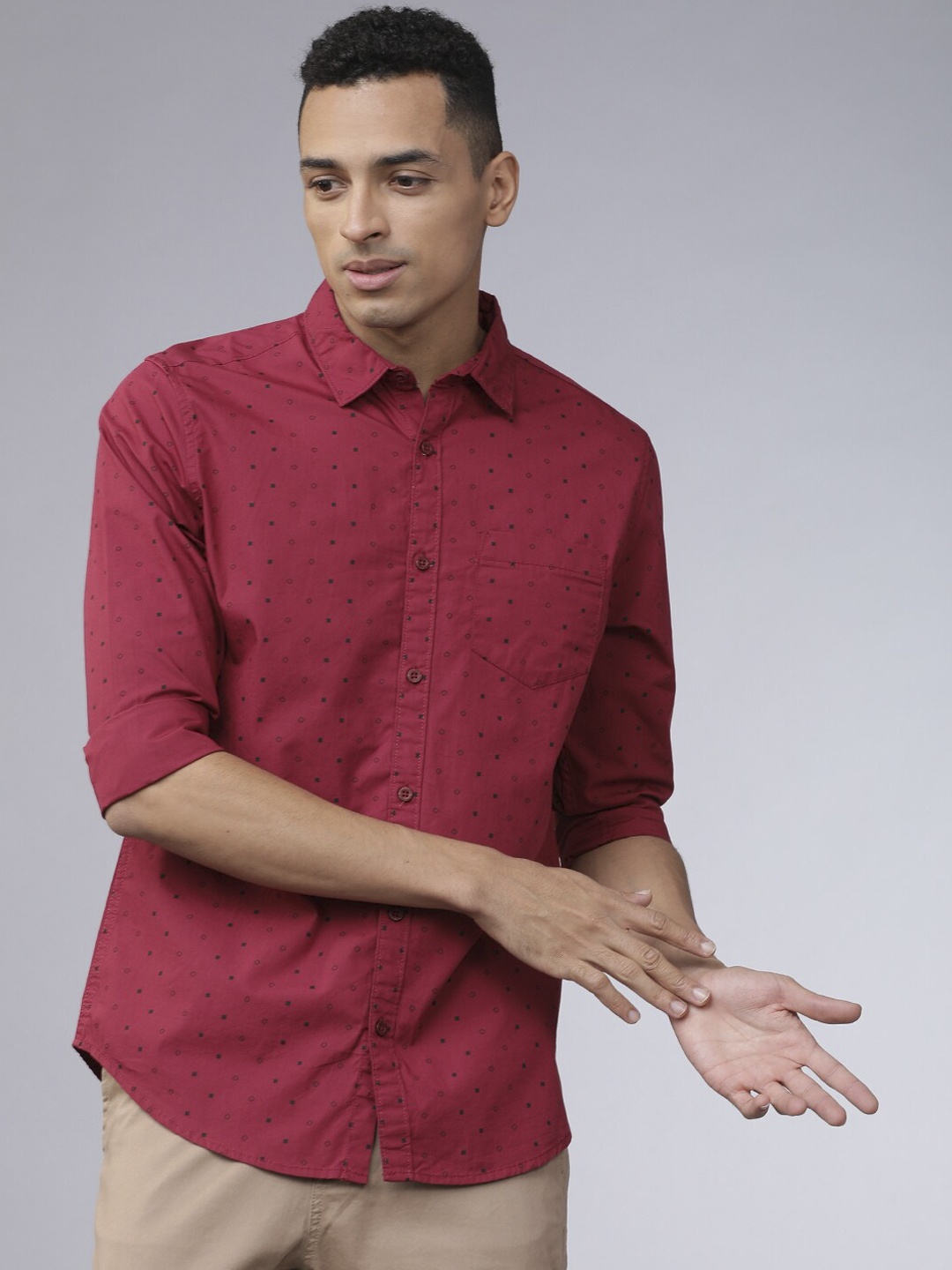 HIGHLANDER Men Red Slim Fit Printed Casual Shirt