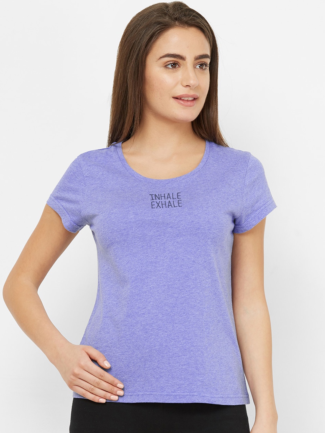Mystere Paris Women Purple Printed Round Neck Lounge T-shirt
