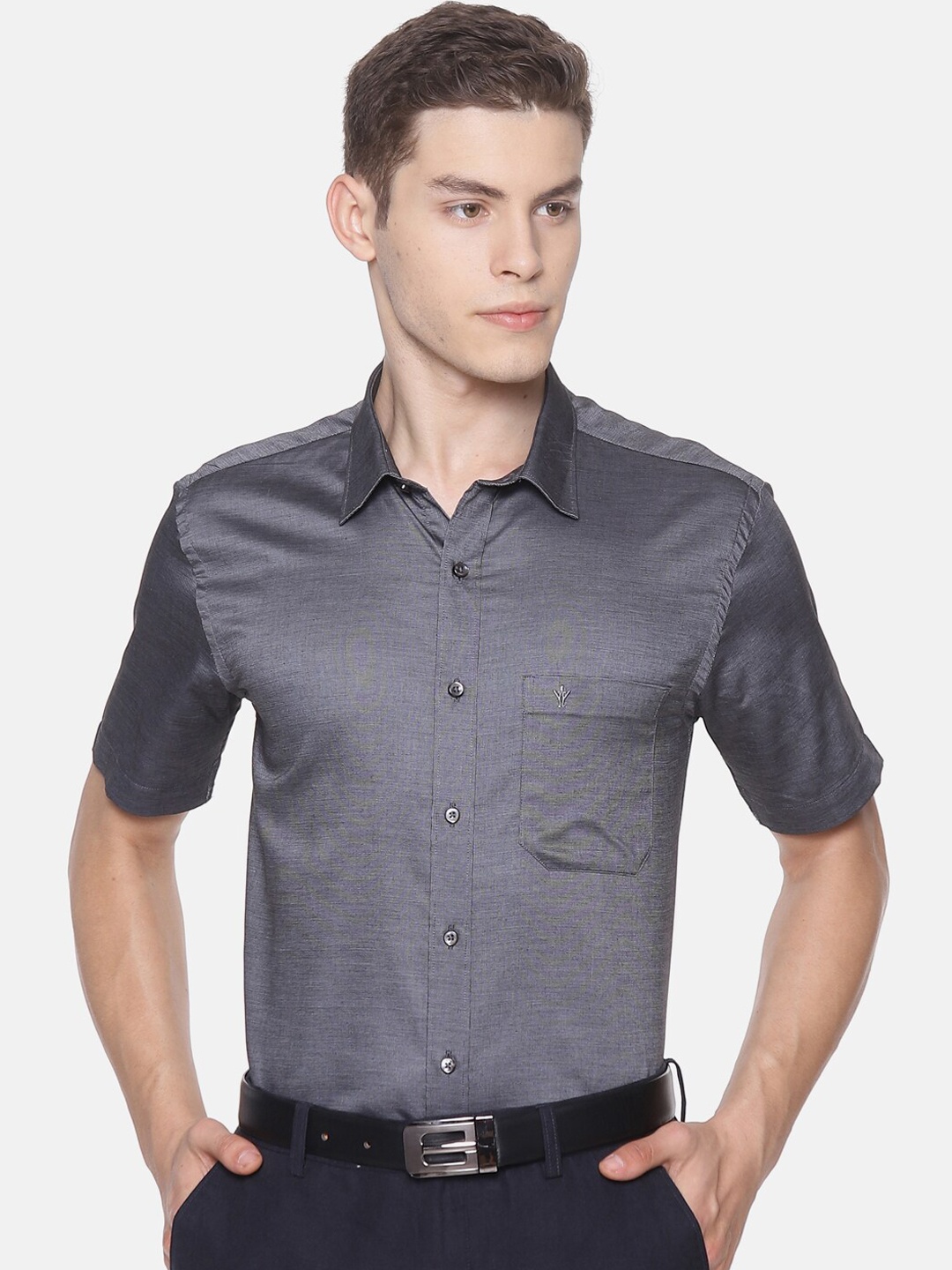 Ramraj Men Grey Smart Slim Fit Solid Formal Shirt