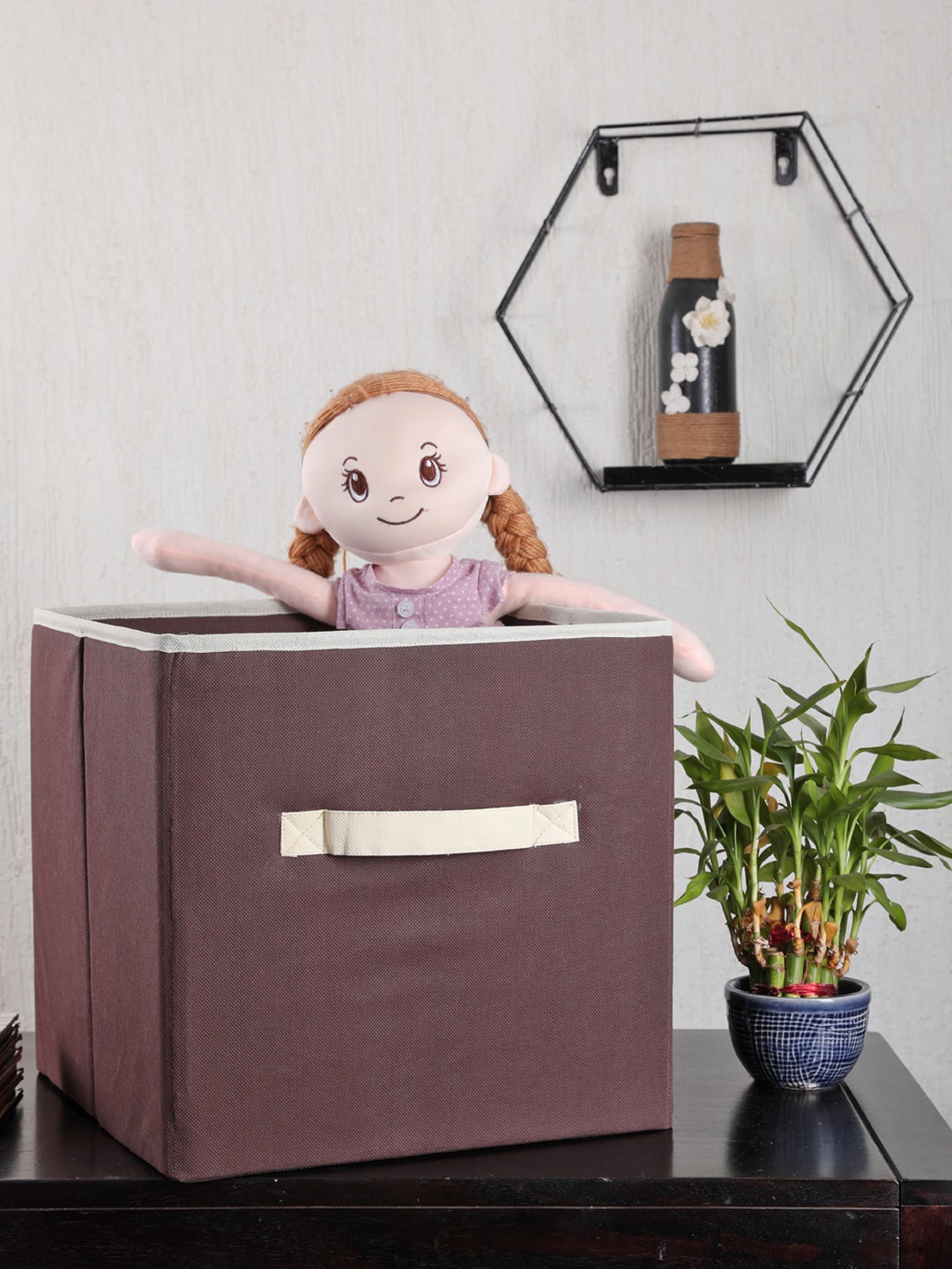 My Gift Booth Set Of 2 Brown & Off-White Solid Storage Bins