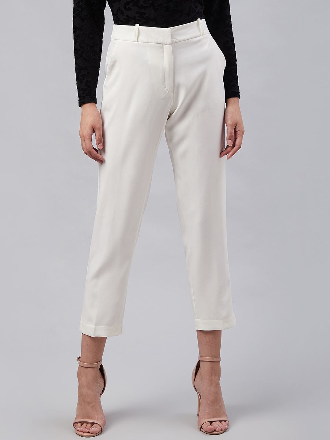 Marie Claire Women Off-White Regular Fit Solid Trousers