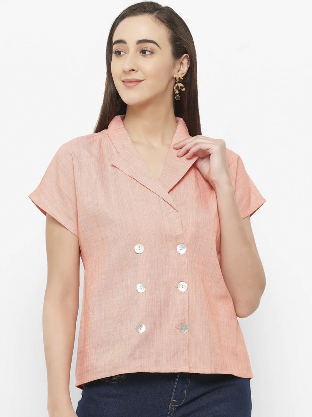 109F Women Coral Orange Regular Fit Solid Casual Shirt
