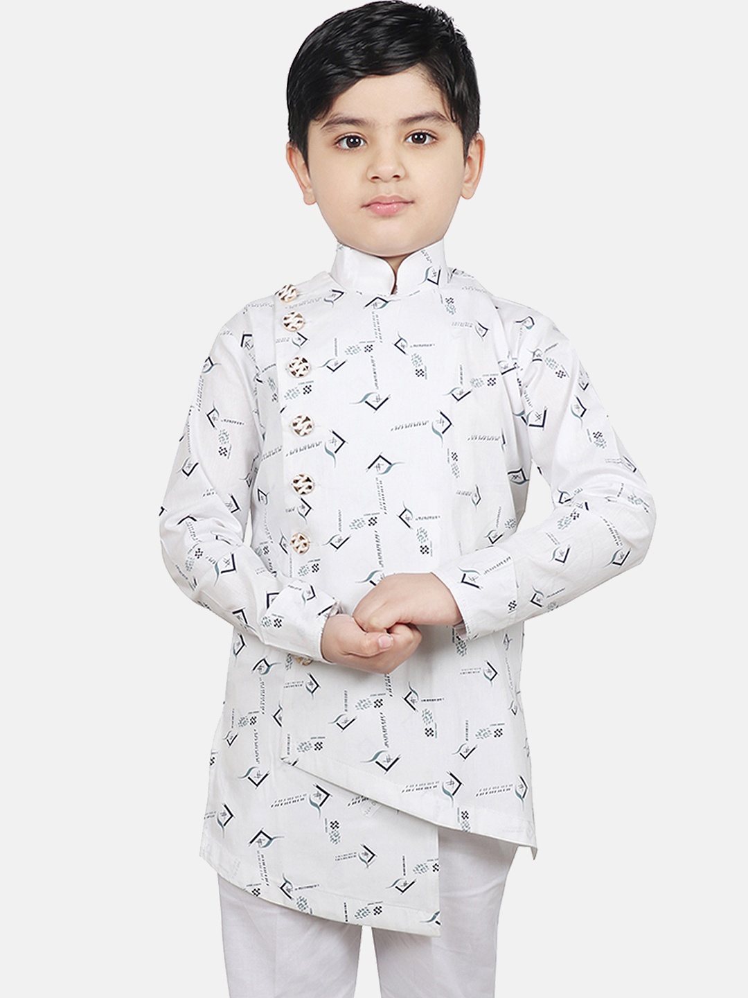 SG YUVRAJ Boys White & Blue Printed Straight Kurta
