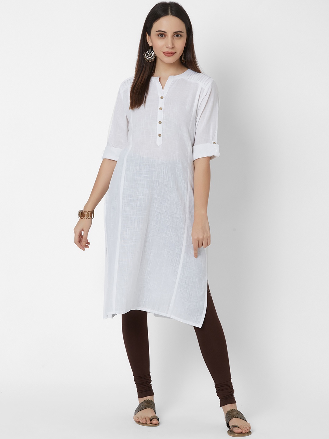 Vedic Women White Solid Straight Kurta