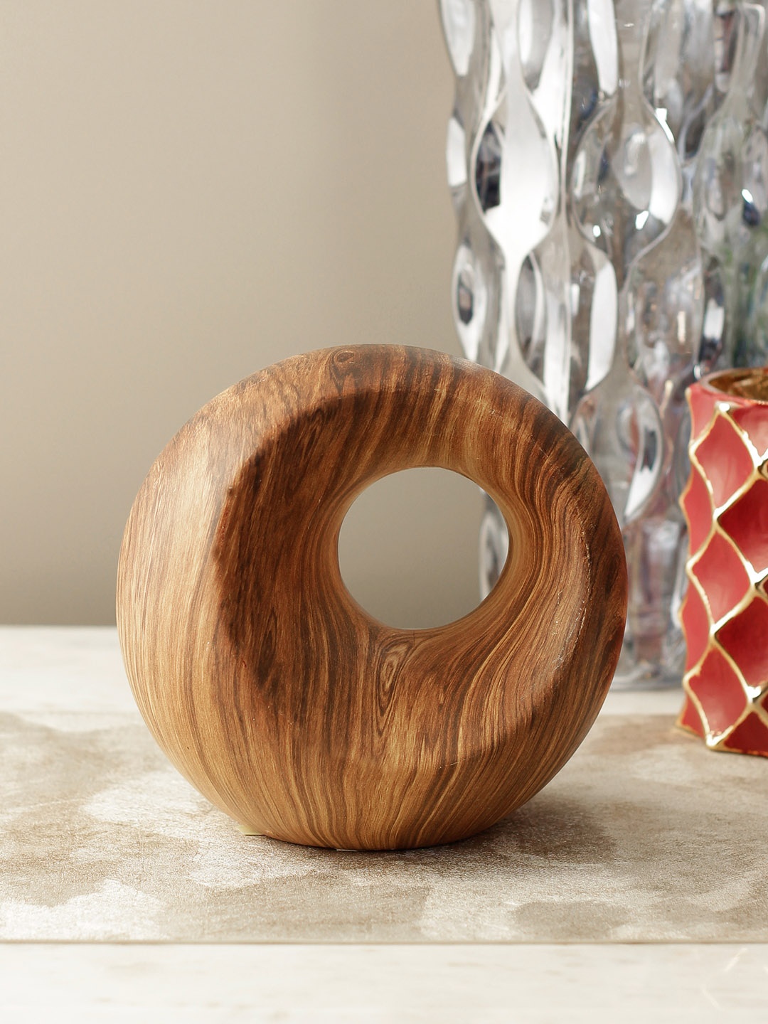 HomeTown Brown Ceramic Luna Decorative Ball Showpiece