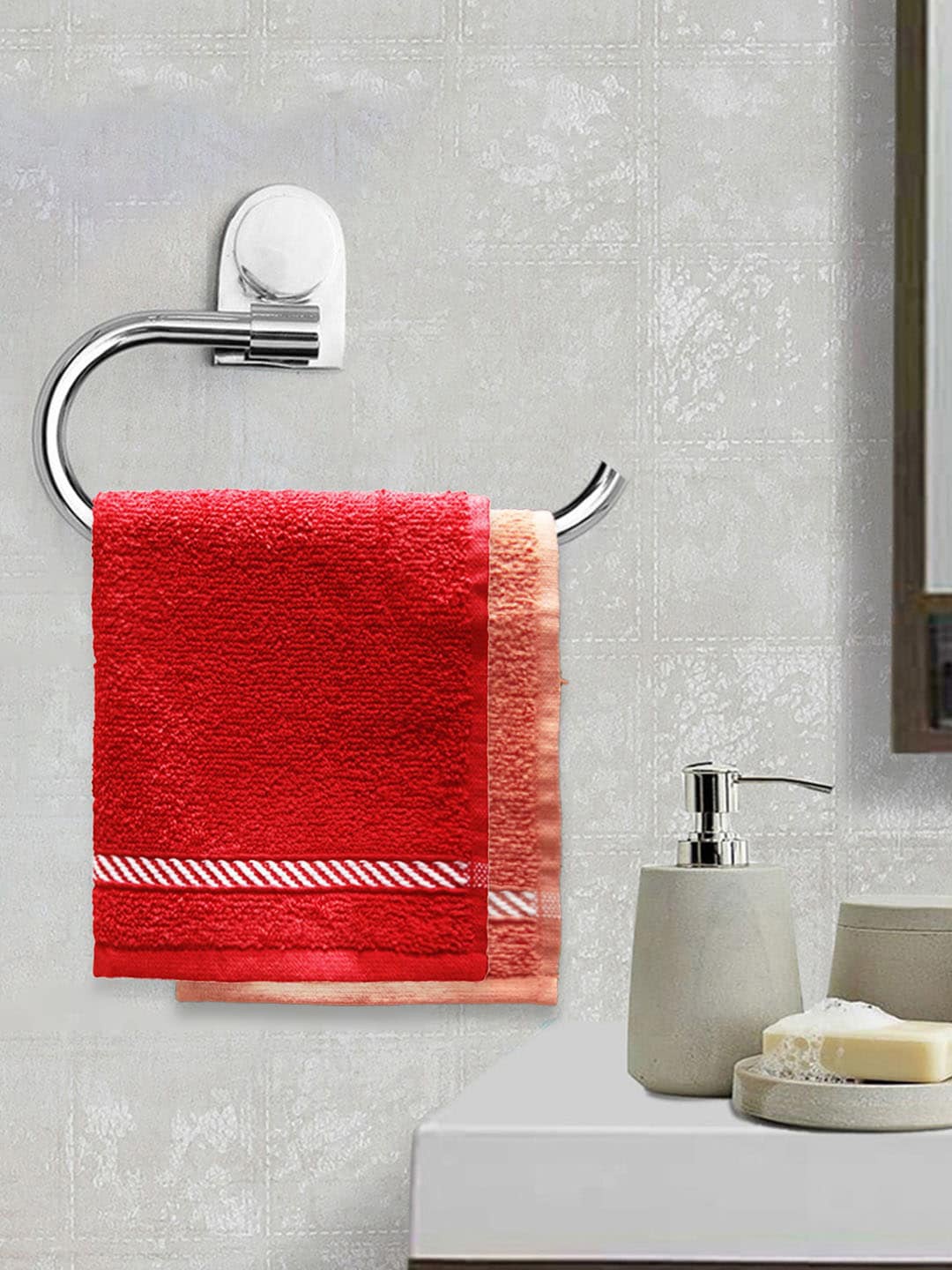 MYTRIDENT Unisex Set Of 6 Solid 380 GSM Comfort Living Face Towels, Red