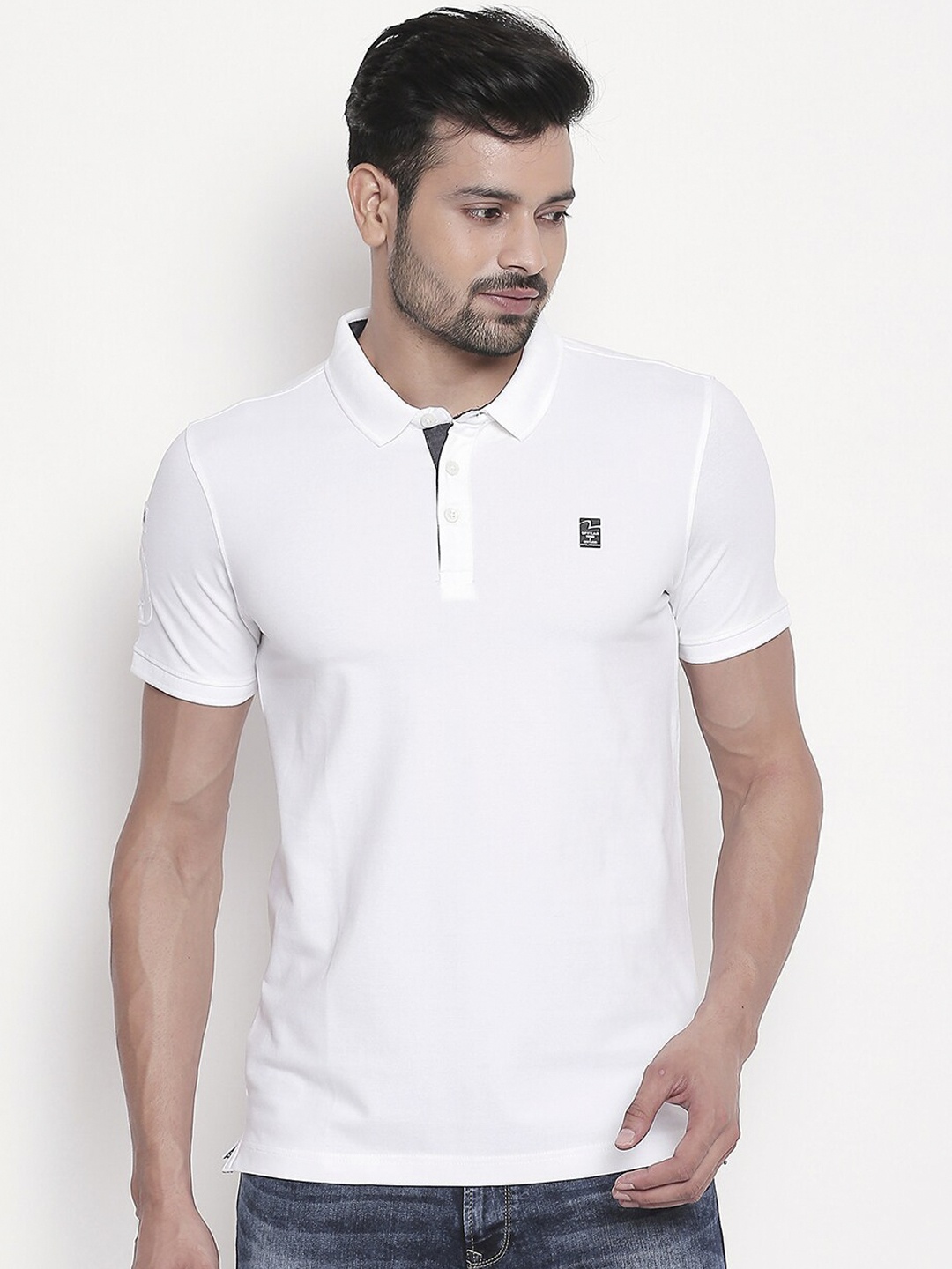 SPYKAR Men White Solid Polo Collar T-shirt