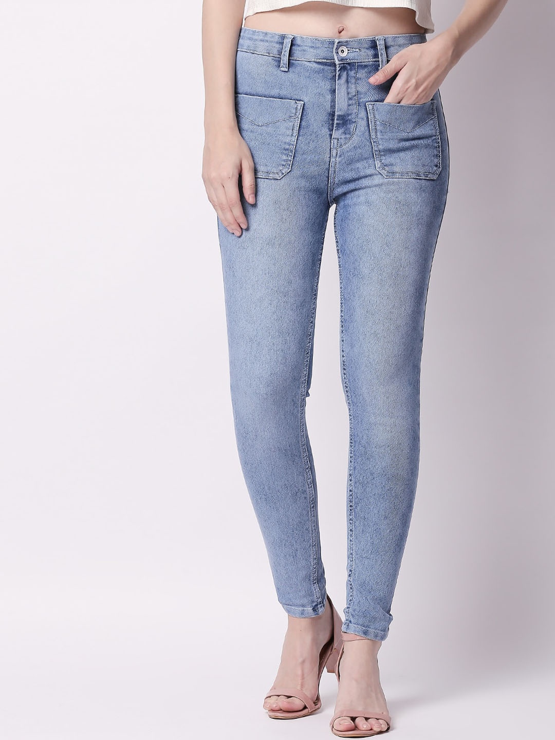 High Star Women Blue Super Skinny Fit Mid-Rise Clean Look Stretchable Jeans