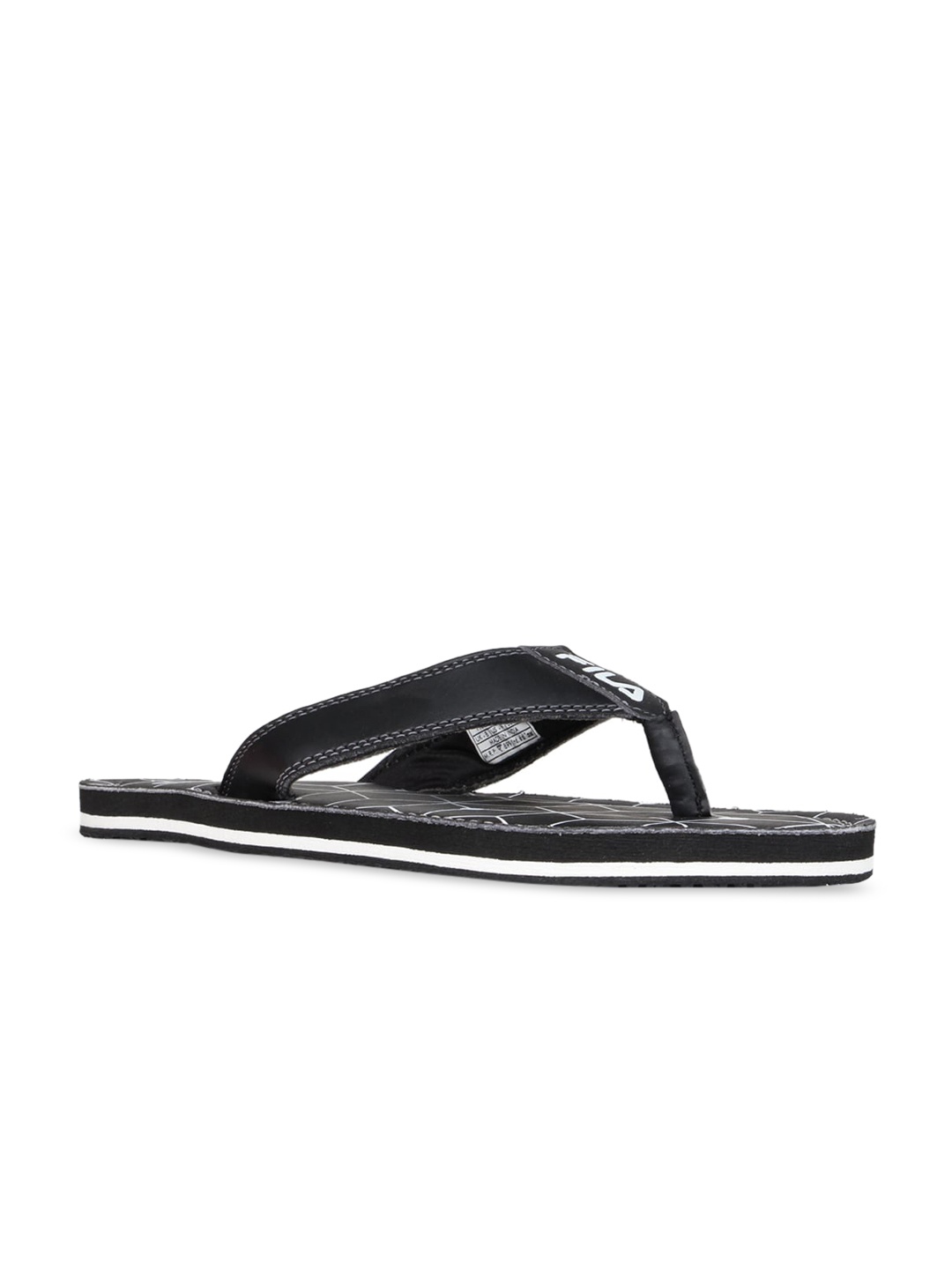 FILA Men Black & White Brand Logo Print Thong Flip-Flops