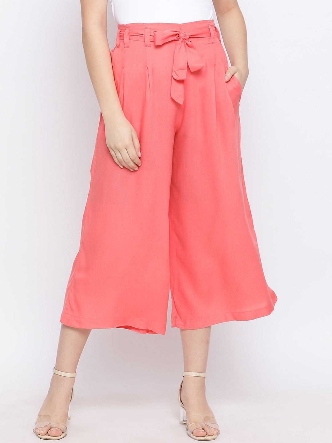Oxolloxo Women Coral Regular Fit Solid Culottes