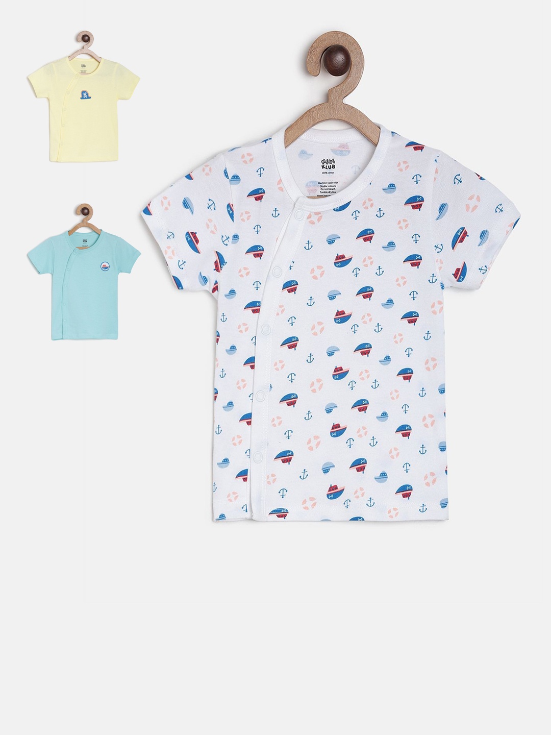 MINI KLUB Boys Pack Of 3 Round Neck Jhablas, White