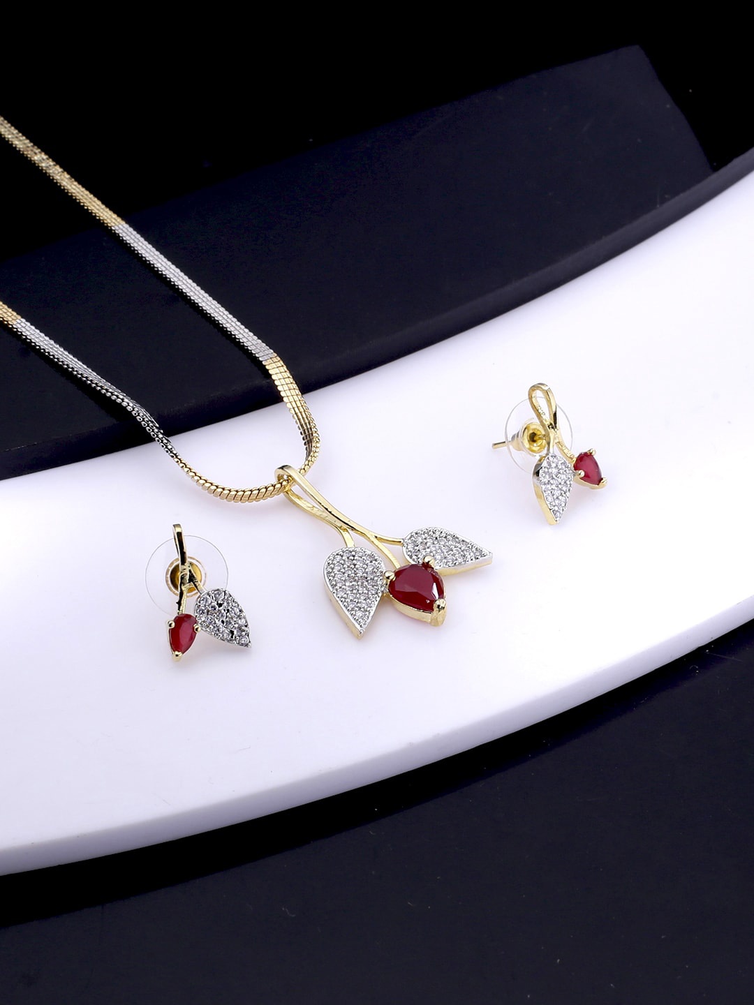 Yellow Chimes Gold-Plated & White AD-Studded Handcrafted Jewellery Set