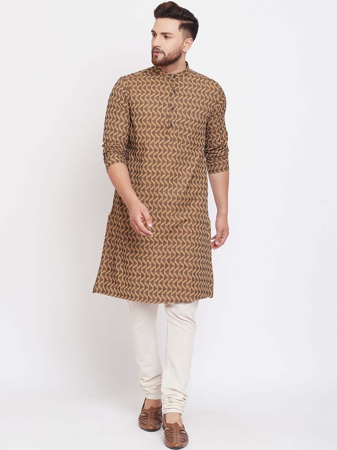 even Men Brown Printed A-Line Kurta