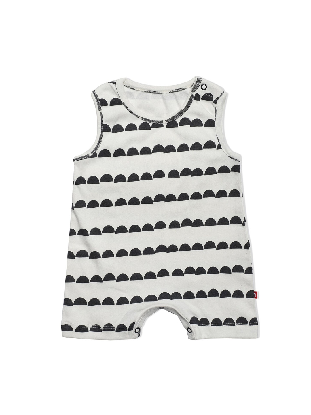 Nino Bambino Infant Unisex Kids White & Black Printed Pure Organic Cotton Character Face Romper