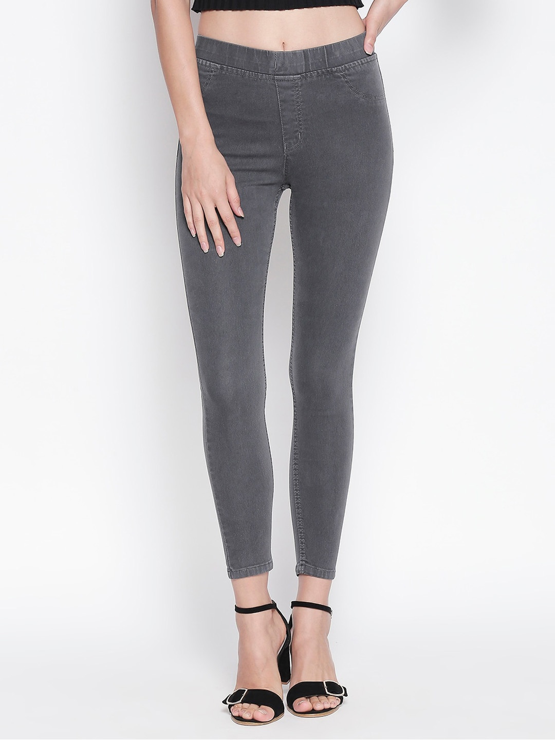 High Star Women Grey Solid Stretchable Treggings
