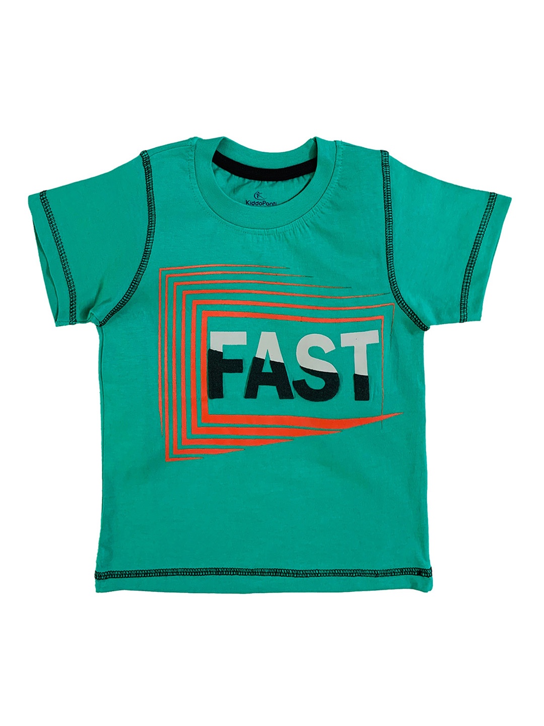 KiddoPanti Boys Green Printed Round Neck Pure Cotton T-shirt