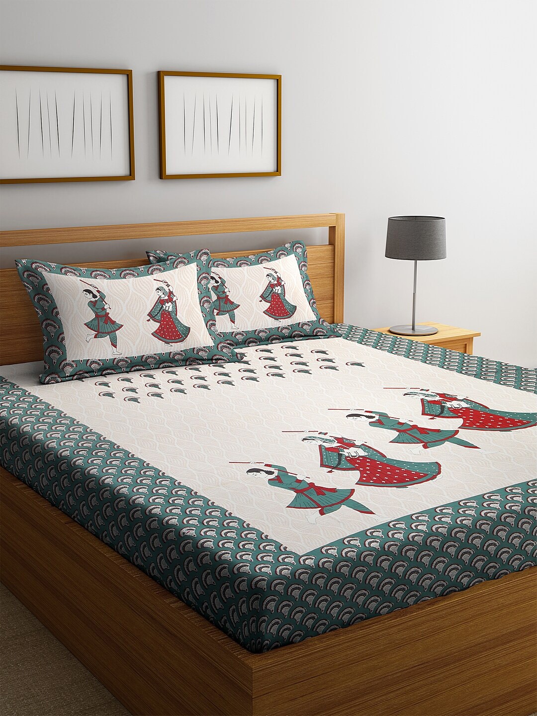 Rajasthan Decor White & Green Conversational 144 TC Cotton 1 Queen Bedsheet with 2 Pillow Covers
Rajasthan Decor White & Green Conversational 144 TC Cotton 1 Queen Bedsheet with 2 Pillow Covers