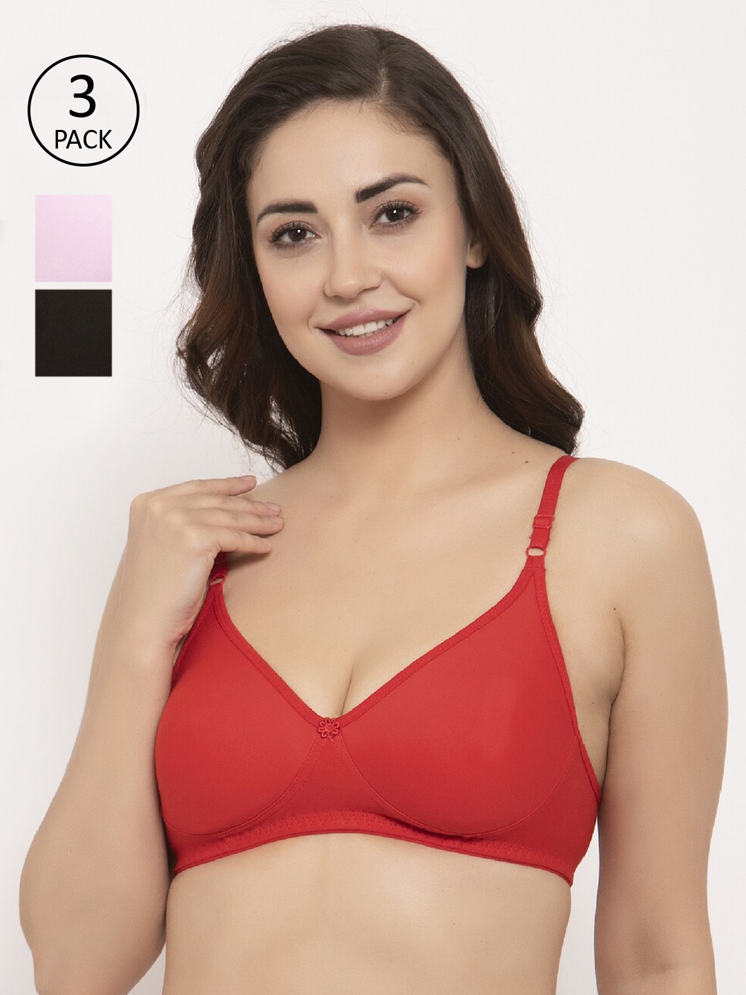 GRACIT Pack Of 3 Solid Non-Wired Non Padded Balconette Bras PW2-01-03-10, Black
