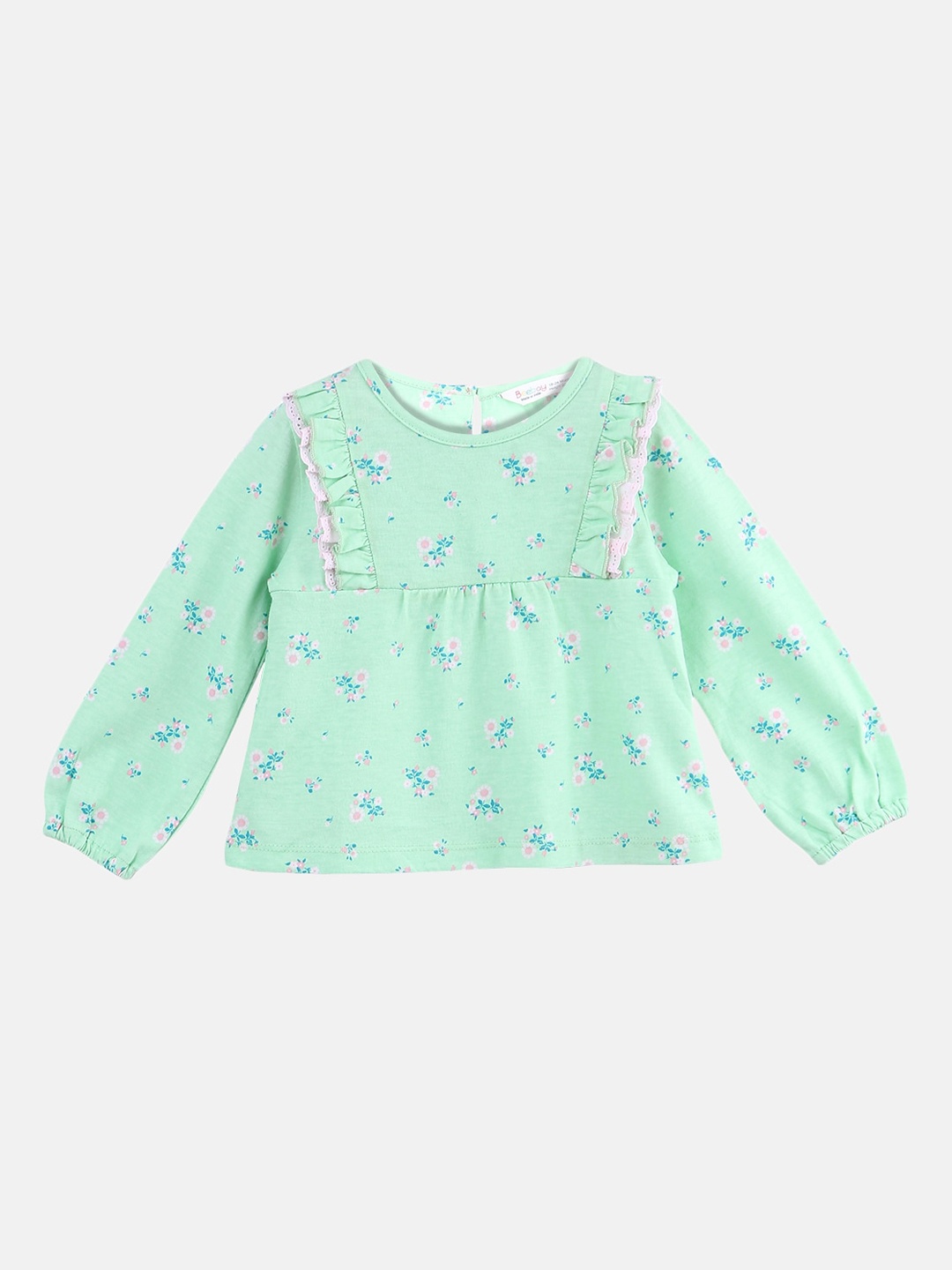 Beebay Girls Green Printed A-Line Pure Cotton Top