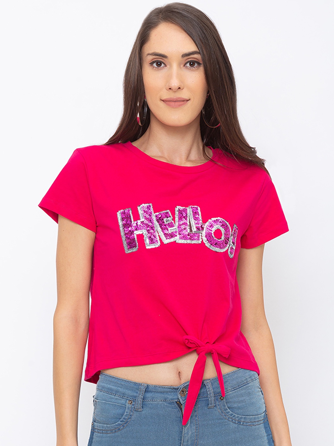 Globus Women Pink Printed Round Neck T-shirt