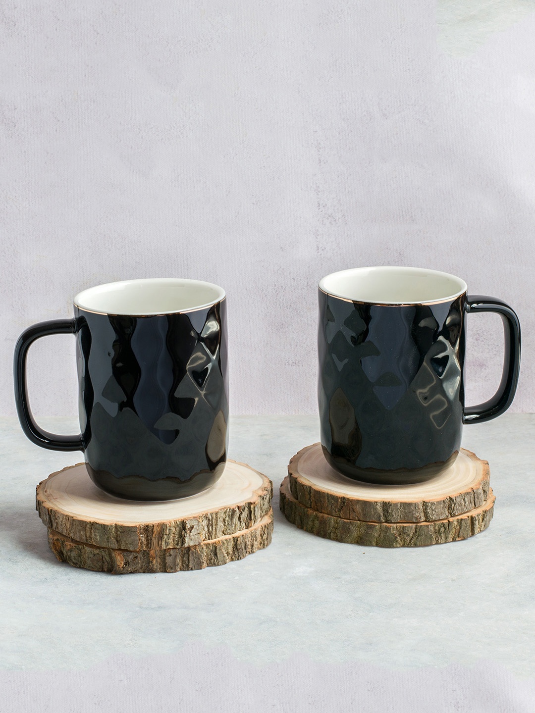 Art Street Set Of 2 Black & Grey Printed Ceramic Coffee Mugs