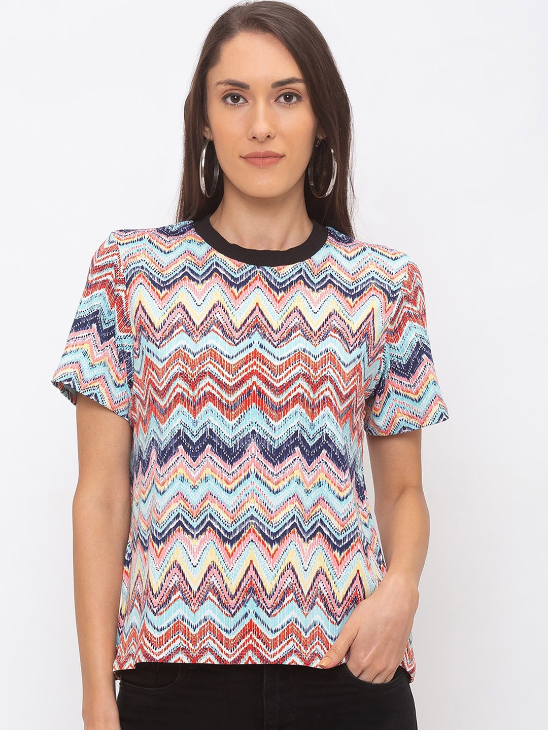 Globus Women Multicoloured Printed Round Neck T-shirt, Multi