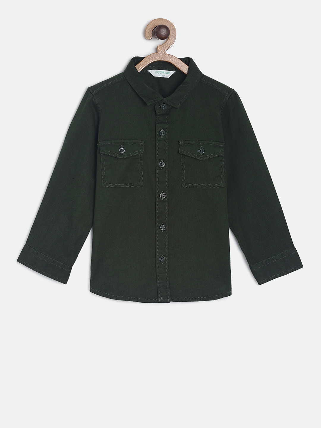 MINI KLUB Boys Green Regular Fit Solid Casual Shirt