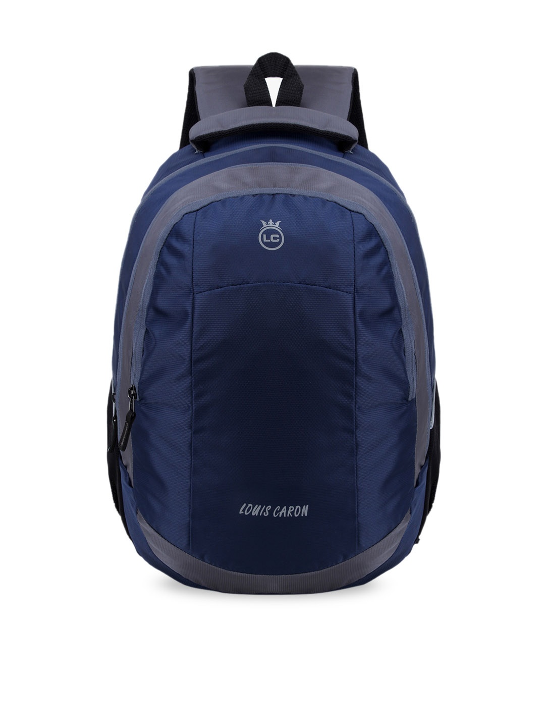 LOUIS CARON Unisex Navy Blue & Grey Brand Logo Backpack